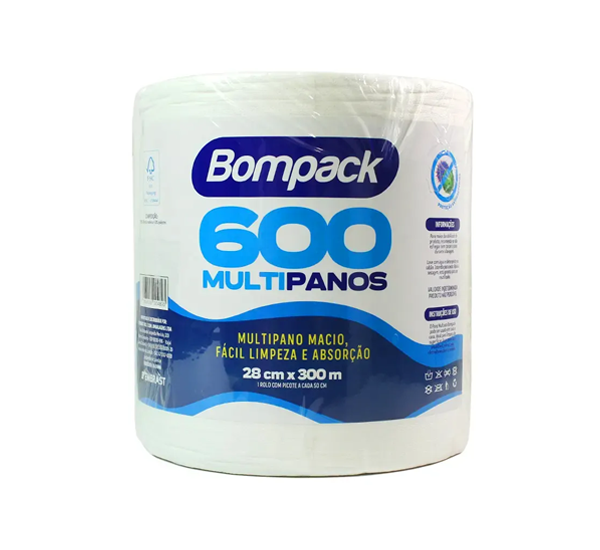 Pano Multiuso 300m Branco c/ 600 Unid 28x50cm - Bompack