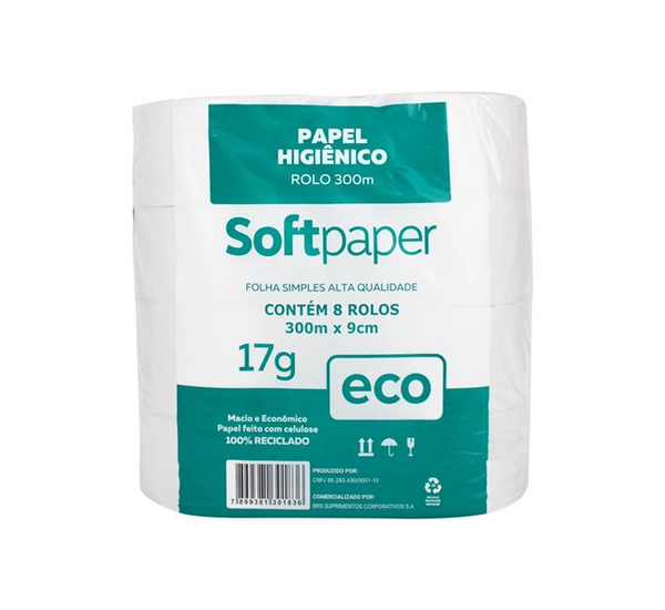Papel Higiênico Rolão F. Simples 100% Celulose 8x300M - Softpaper