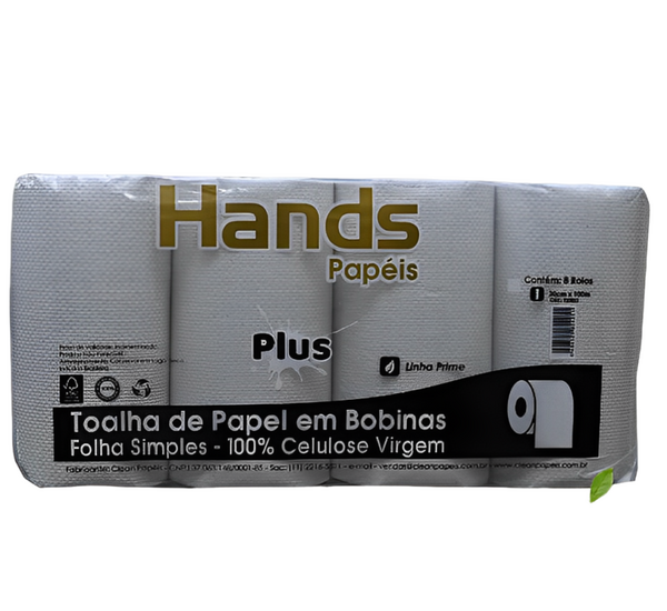Papel Toalha Bobina F. Simples100% Celulose 8x20cmx100M - Hands