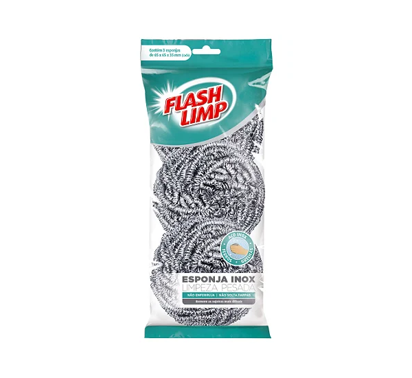 Esponja Inox Limpeza Pesada 65x65x35mm - Flash Limp