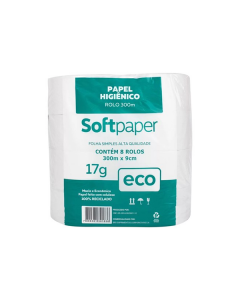 Papel Higiênico Rolão F. Simples 100% Celulose 8x300M - Softpaper