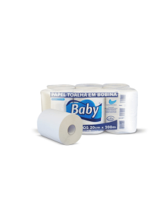 Papel Toalha Bobina F. Simples100% Celulose 6x20cmx200M - Baby