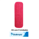 Kit 9 Refil Microfibra Wet Mop Vermelho 14x43 Bralimpia